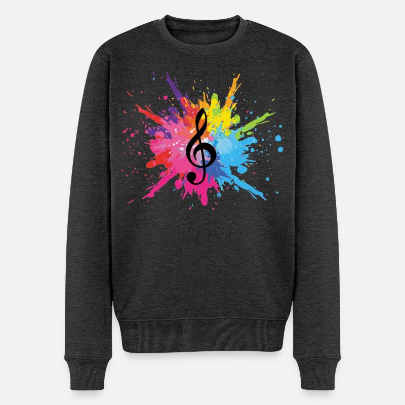 Musik und mehrfarbige Explosion (schwarz) - Männer Premium Bio Pullover - Anthrazit meliert