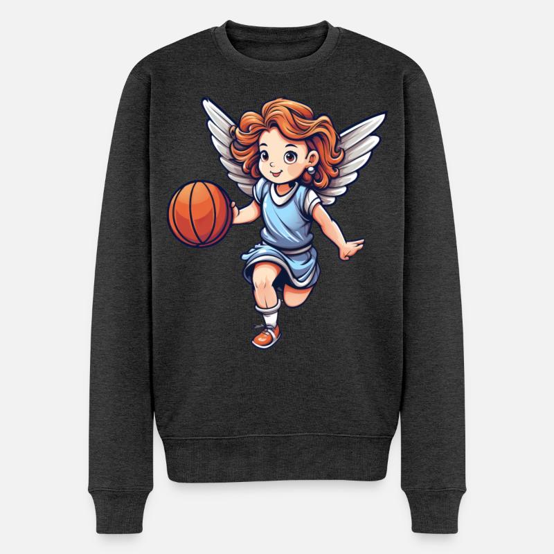 Basketball Engel - Männer Premium Bio Pullover - Anthrazit meliert