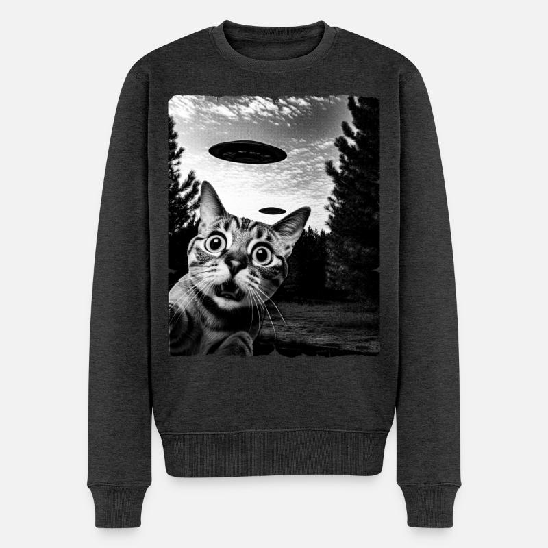 Chat Austerrestrial Invasion Uap Bizarre - Pull Premium bio Homme - anthracite chiné
