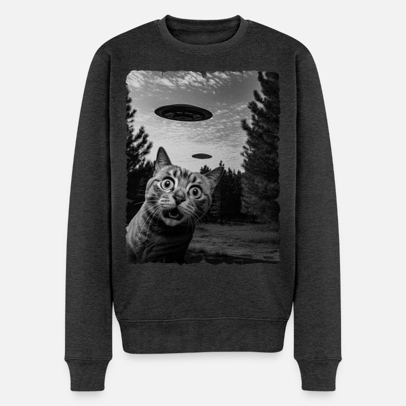 Chat Austerrestrial Invasion Uap Bizarre - Pull Premium bio Homme - anthracite chiné