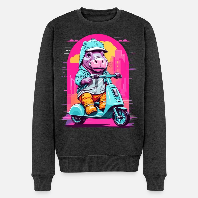 Nilpferd auf Roller - Männer Premium Bio Pullover - Anthrazit meliert