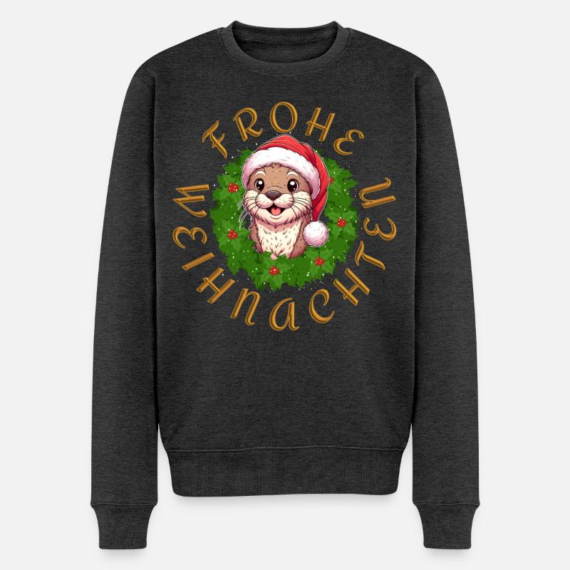 Weihnachts-Otter Kollektion: Festlicher Otter - Männer Premium Bio Pullover - Anthrazit meliert