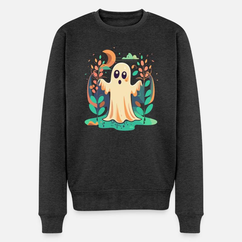 Halloween Geist - Männer Premium Bio Pullover - Anthrazit meliert