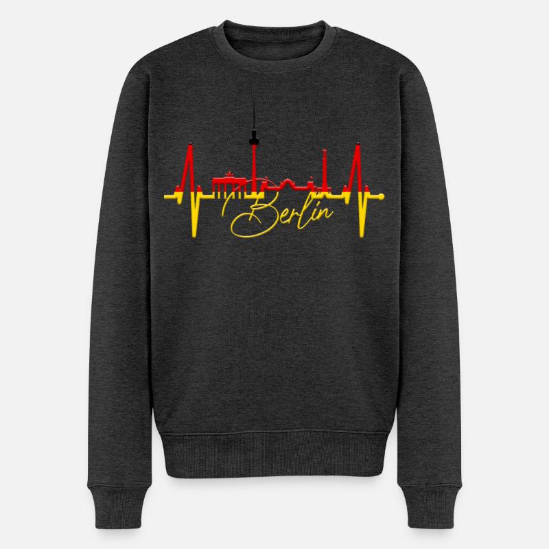 Berlin Skyline Herzschlag Herz Liebe Love Berliner - Männer Premium Bio Pullover - Anthrazit meliert