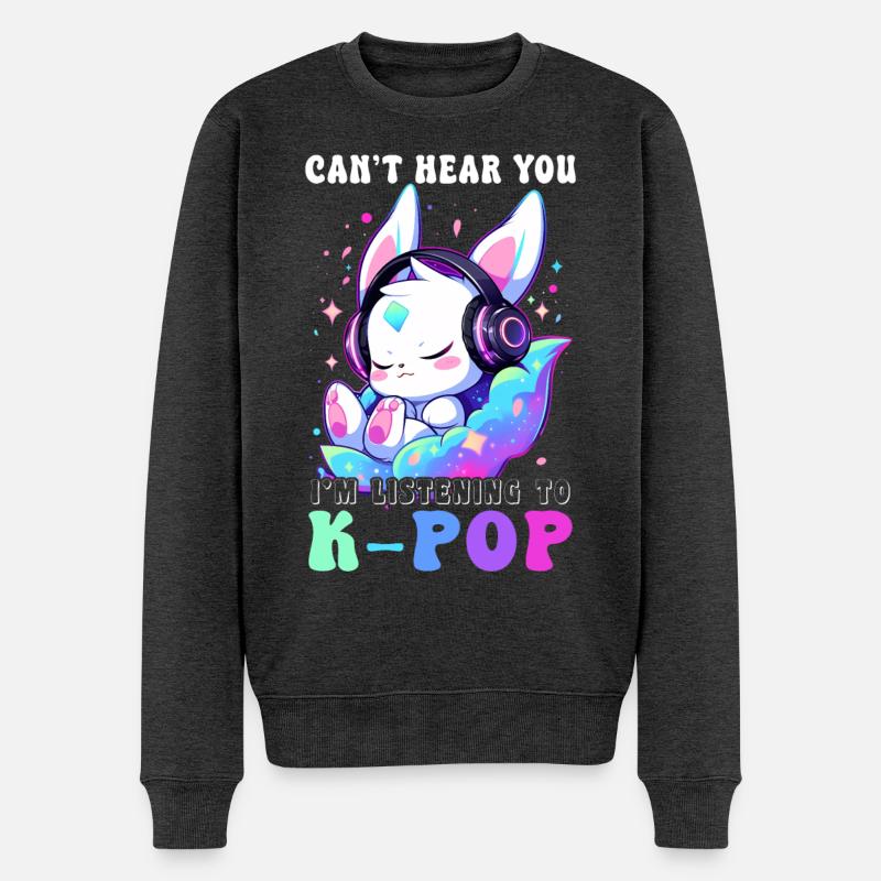 Lapin Avec Casque Chibi Kawaii K-Pop Lapin - Pull Premium bio Homme - anthracite chiné