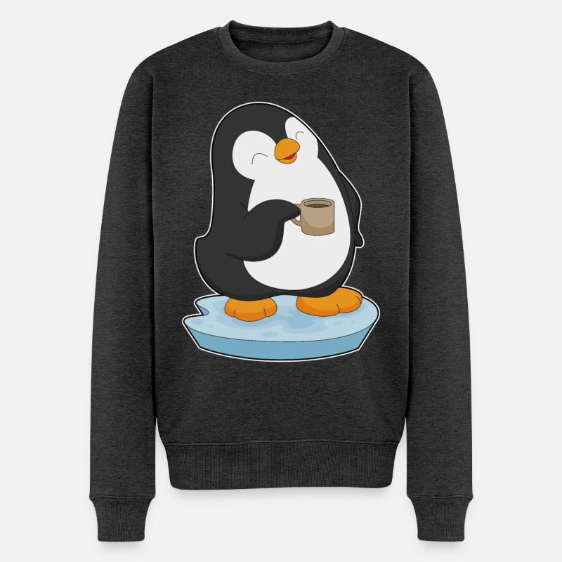 Pinguin Kaffee Tasse - Männer Premium Bio Pullover - Anthrazit meliert