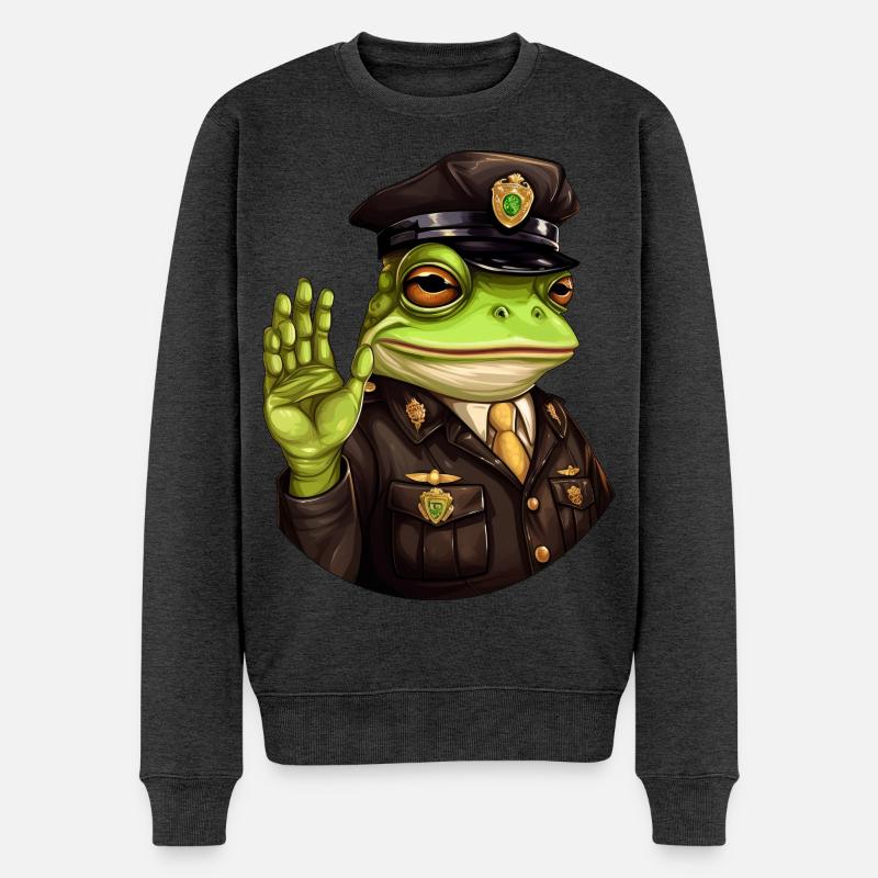 Frosch Polizist - Männer Premium Bio Pullover - Anthrazit meliert