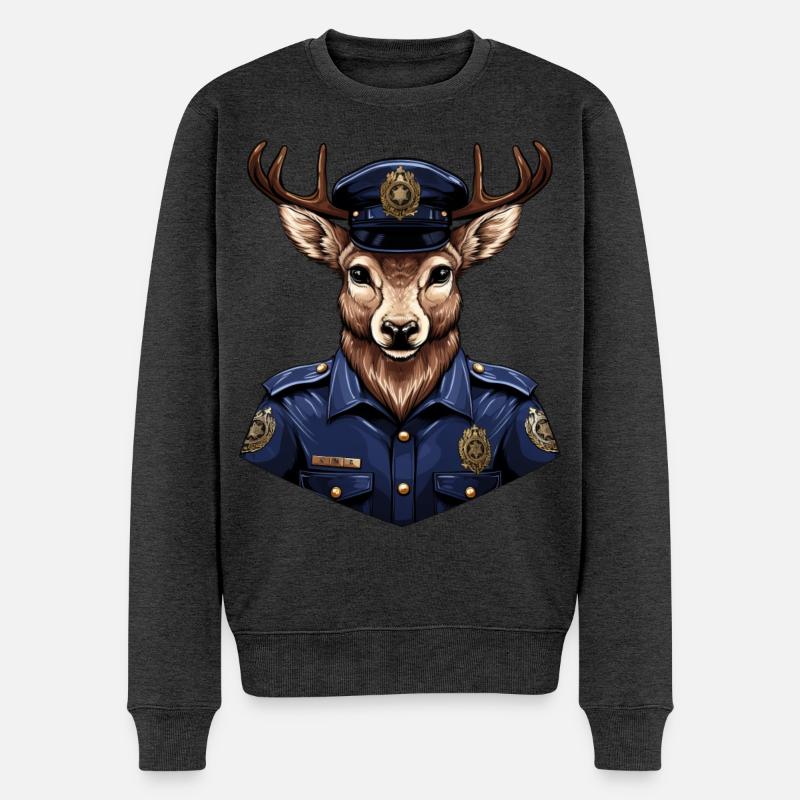 Hirsch Polizei - Männer Premium Bio Pullover - Anthrazit meliert