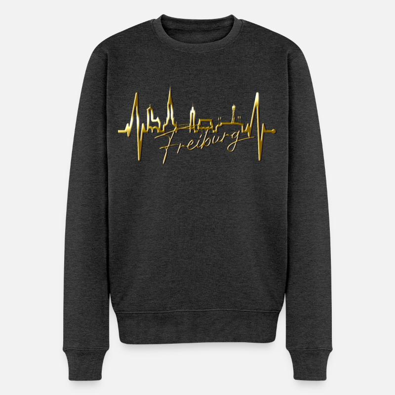 Freiburg im Breisgau Skyline Herzschlag Freiburger - Männer Premium Bio Pullover - Anthrazit meliert