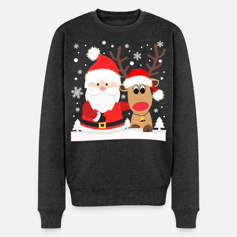 Weihnachtsmann mit Rentier Nikolaus Weihnachten - Männer Premium Bio Pullover - Anthrazit meliert