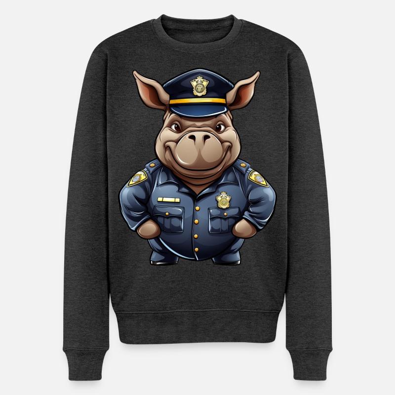 Nilpferd Polizist - Männer Premium Bio Pullover - Anthrazit meliert