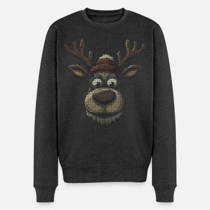 Rentier mit Brille in Wintermütze - Männer Premium Bio Pullover - Anthrazit meliert