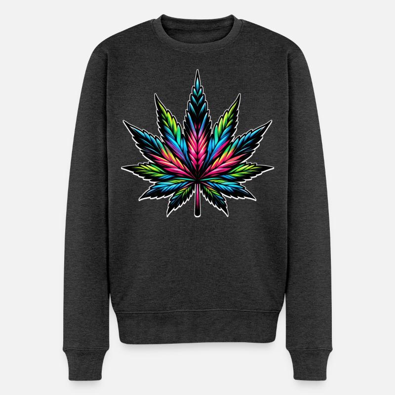 Cannabis Neon psychedelisches Design - Männer Premium Bio Pullover - Anthrazit meliert