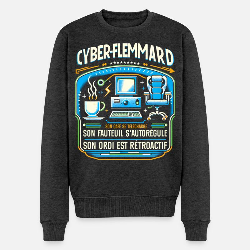 Cyber-Flemmard Rires et Gadgets Numériques - Pull Premium bio Homme - anthracite chiné