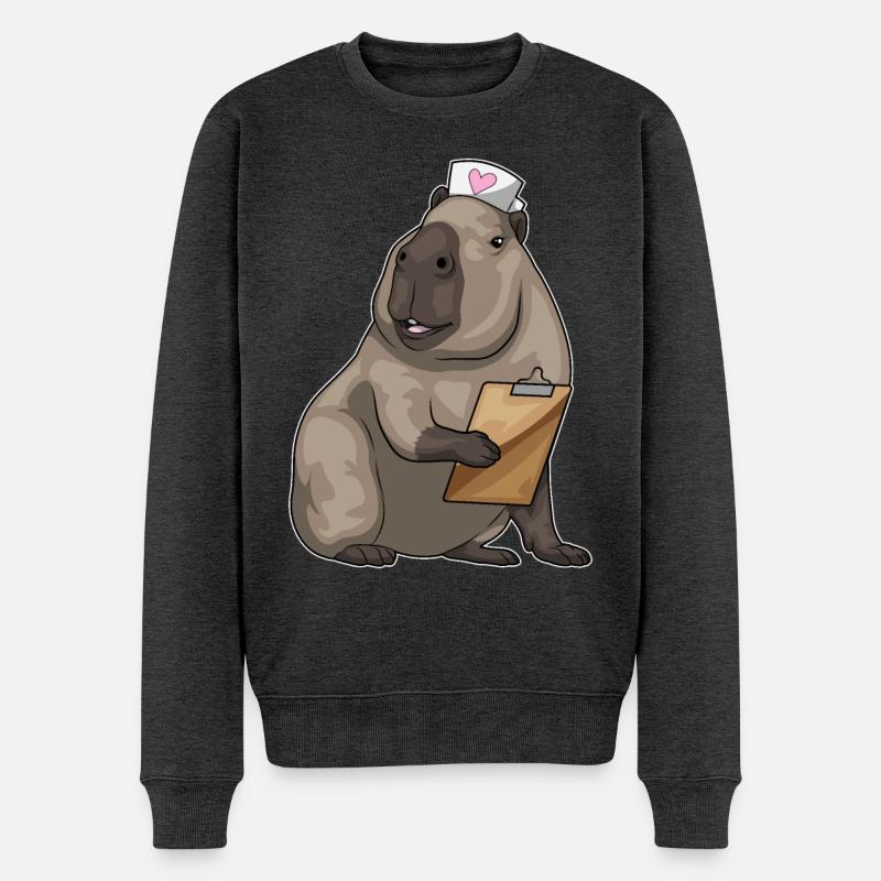 Capybara infirmière bloc-notes - Pull Premium bio Homme - anthracite chiné