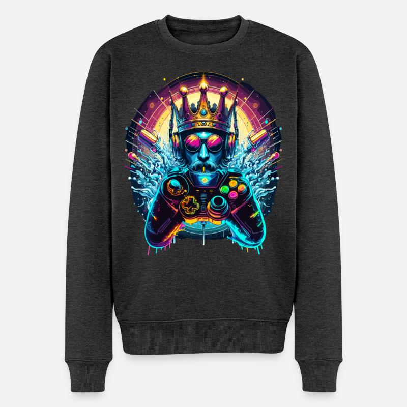 Gaming Throne – Spielkönig - Männer Premium Bio Pullover - Anthrazit meliert