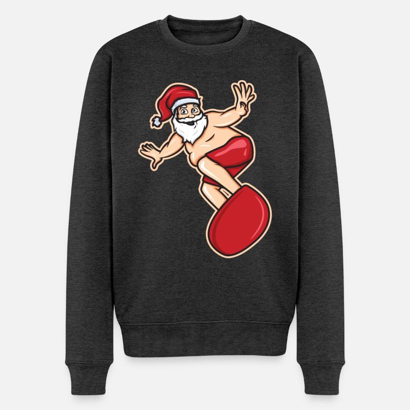 Surfer Weihnachtsmann - Männer Premium Bio Pullover - Anthrazit meliert