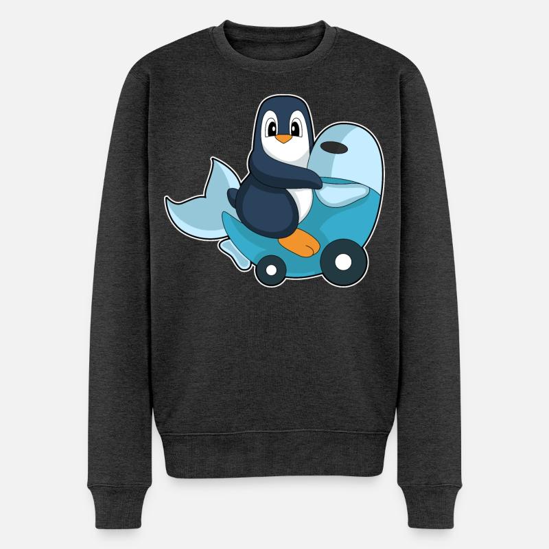 Pinguin Fisch Motorroller - Männer Premium Bio Pullover - Anthrazit meliert