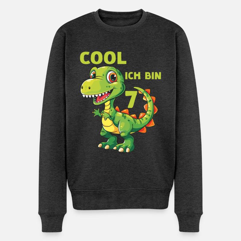 Dinosaurier 7 Geburtstag Dino 7 Jahre Spruch - Männer Premium Bio Pullover - Anthrazit meliert