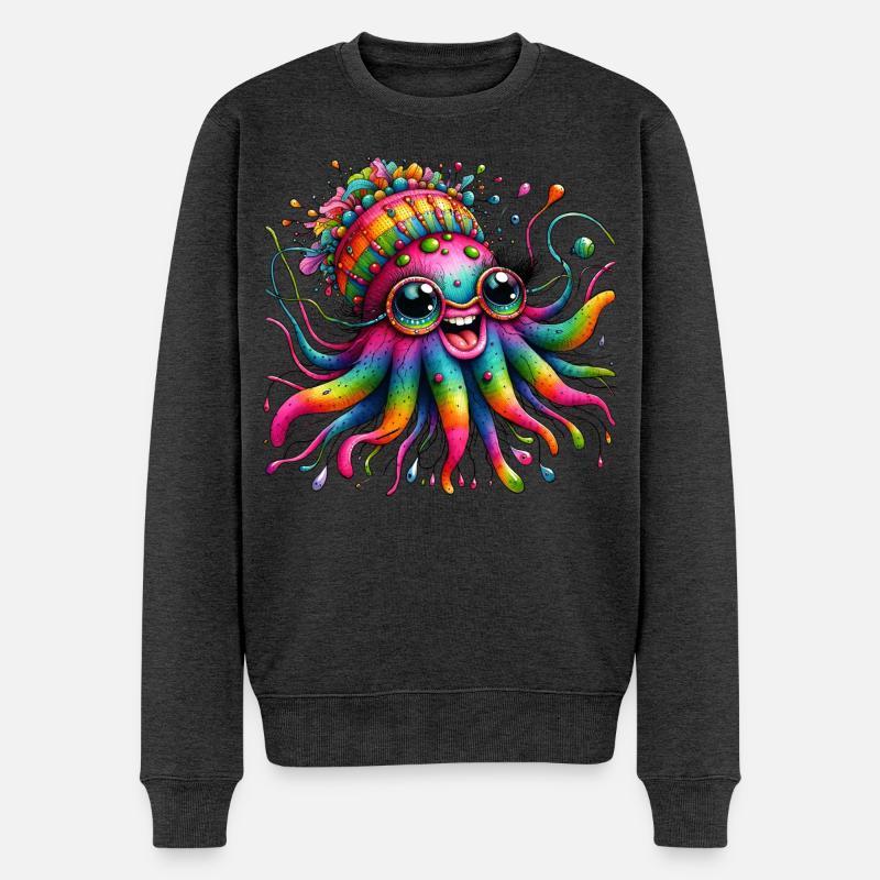 Krake Qualle Meer bunte Tiere Hippie - Männer Premium Bio Pullover - Anthrazit meliert