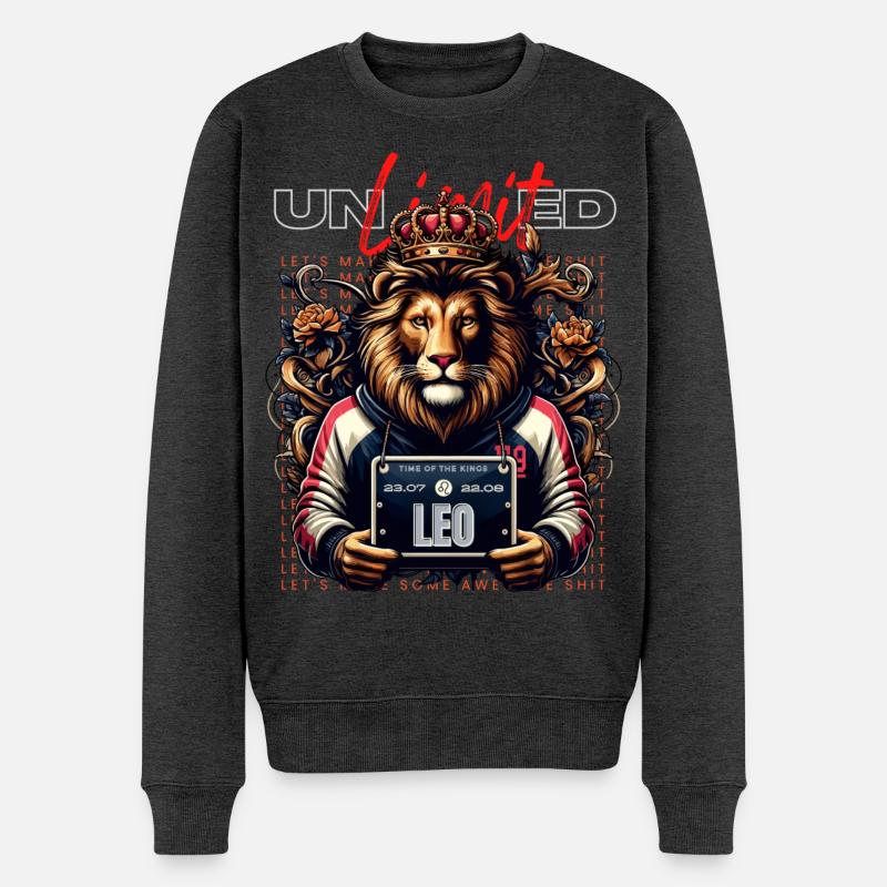 Roi Lion Leo avec couronne - Pull Premium bio Homme - anthracite chiné