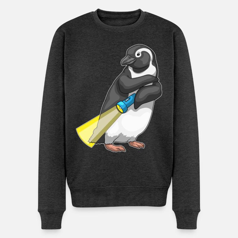 Pinguin Taschenlampe - Männer Premium Bio Pullover - Anthrazit meliert