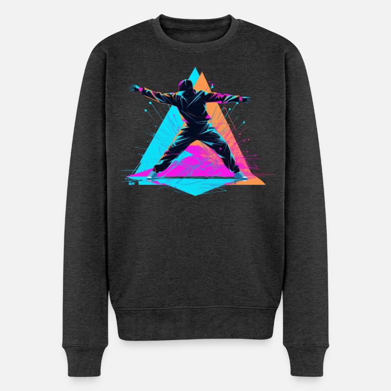 Retro Farben Breakdance - Männer Premium Bio Pullover - Anthrazit meliert