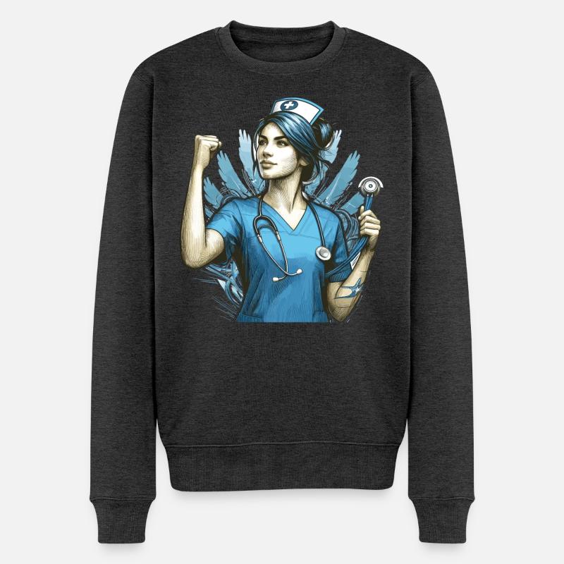 Krankenschwester Siegespose Geschenk - Männer Premium Bio Pullover - Anthrazit meliert