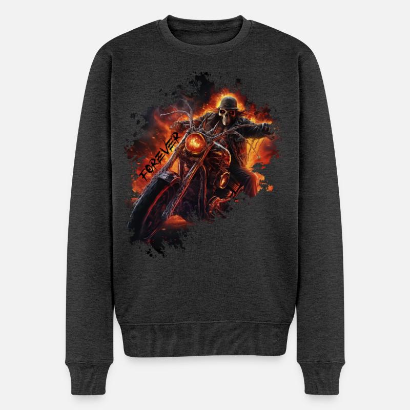 Flammender Totenkopf auf Motorrad Biker - Männer Premium Bio Pullover - Anthrazit meliert
