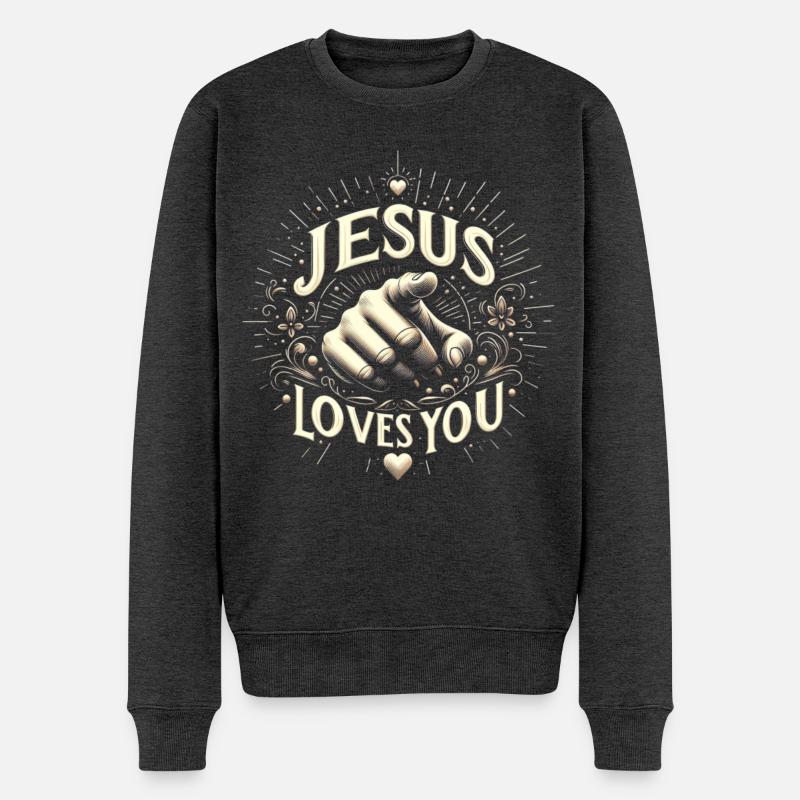 Jésus t’aime – motif de la main - Pull Premium bio Homme - anthracite chiné