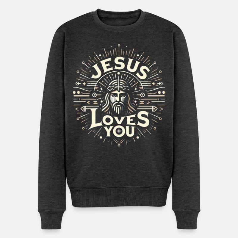 Jesus Loves You - Strahlendesign - Männer Premium Bio Pullover - Anthrazit meliert
