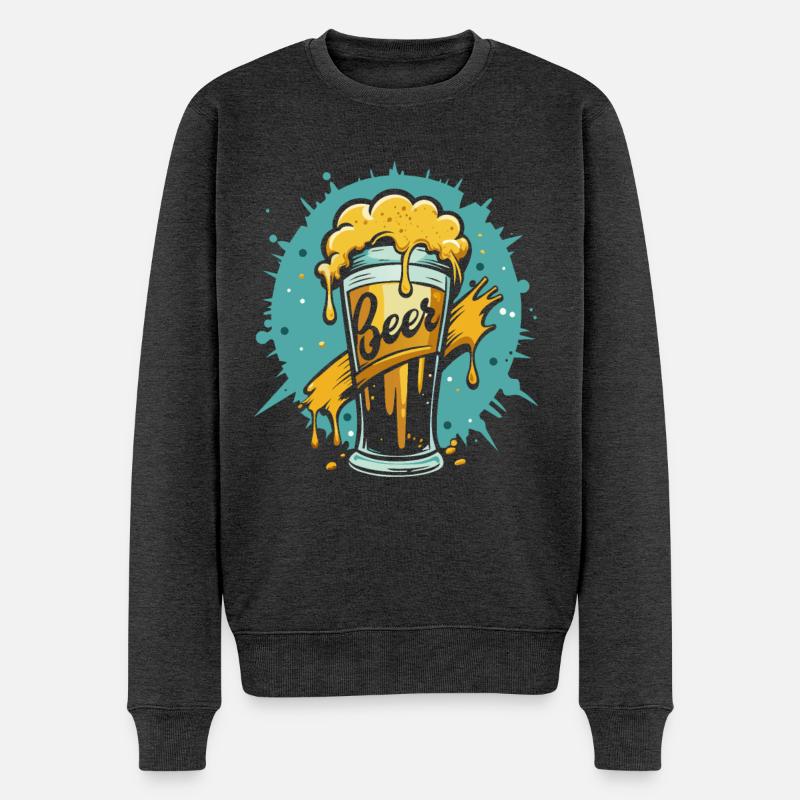 Graphique d’éclaboussures de bière mousseuse - Pull Premium bio Homme - anthracite chiné