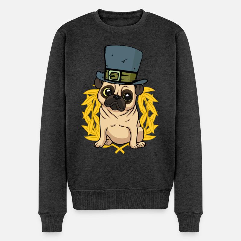 Hund Mops Hut Lorbeerkranz - Männer Premium Bio Pullover - Anthrazit meliert