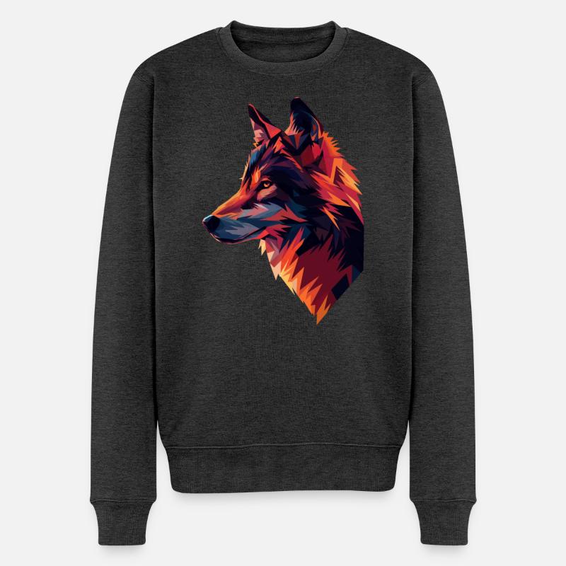 Bunte Wolfsillustration - Männer Premium Bio Pullover - Anthrazit meliert