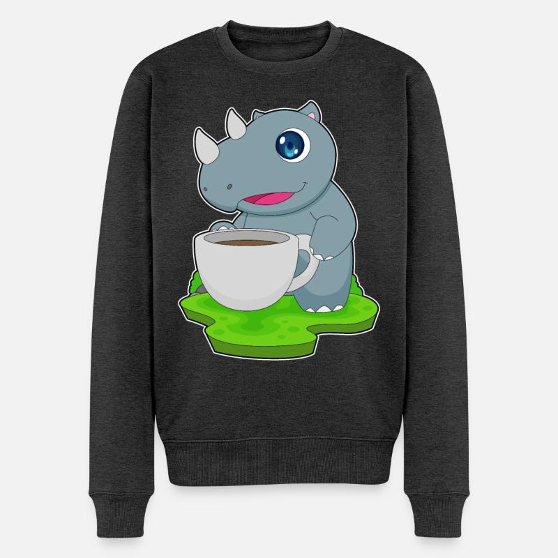 Nashorn Tasse Kaffee - Männer Premium Bio Pullover - Anthrazit meliert