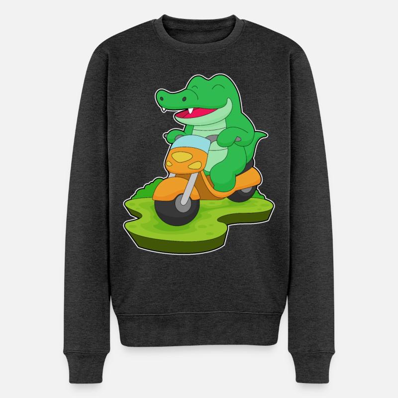 Krokodil Motorrad - Männer Premium Bio Pullover - Anthrazit meliert