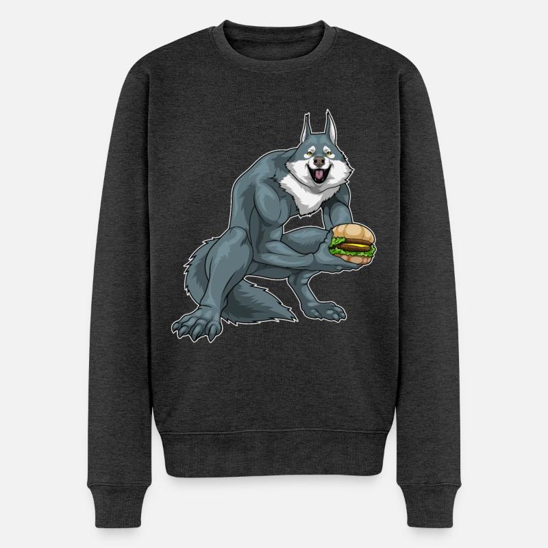 Werwolf Halloween Burger - Männer Premium Bio Pullover - Anthrazit meliert