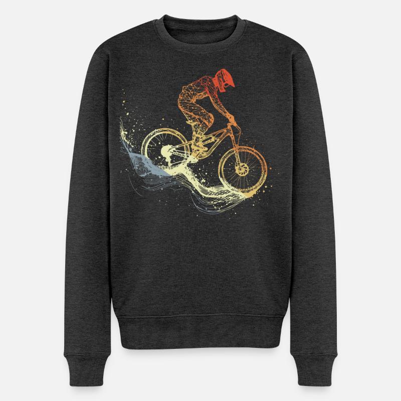 Mountainbiking Skizze Retro - Männer Premium Bio Pullover - Anthrazit meliert
