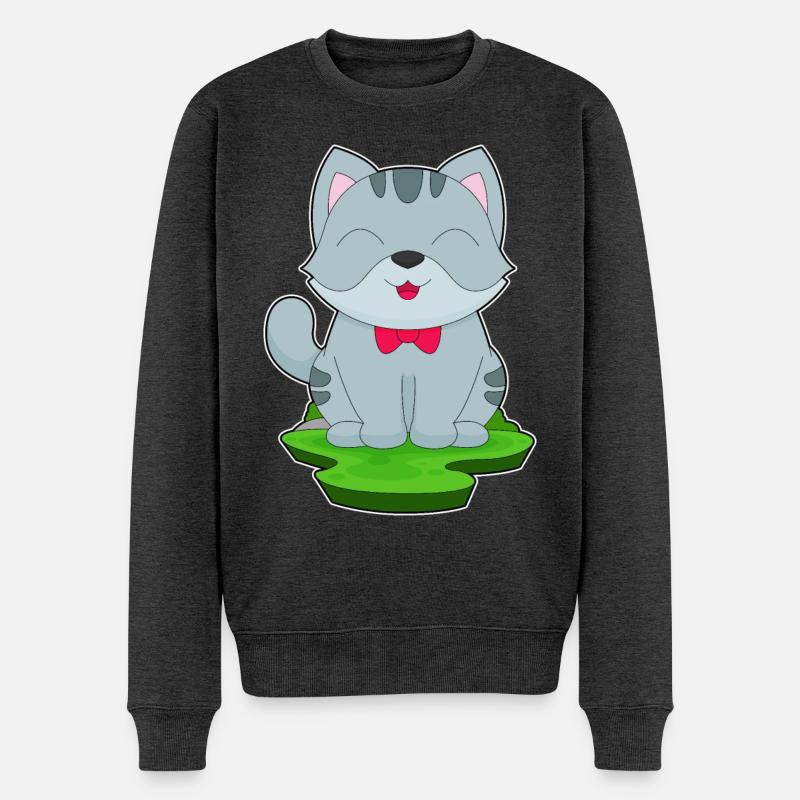 Katze Schleife - Männer Premium Bio Pullover - Anthrazit meliert