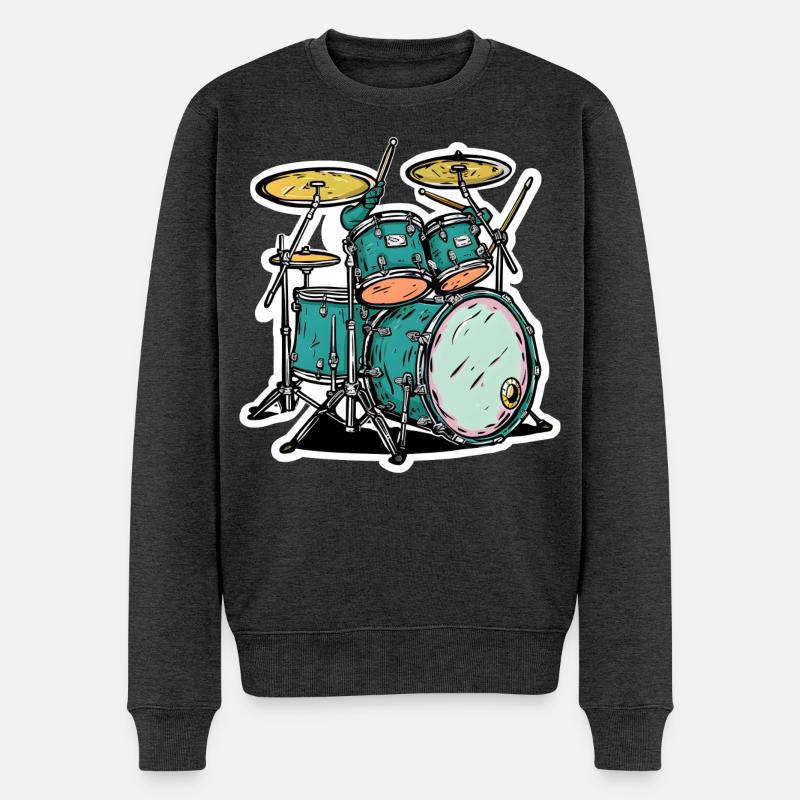 Schlagzeug Cartoon Stil - Männer Premium Bio Pullover - Anthrazit meliert