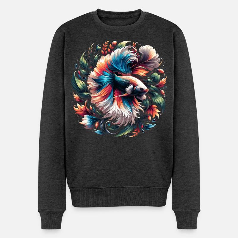 Betta siamois, Betta splendens, Bettafan - Pull Premium bio Homme - anthracite chiné