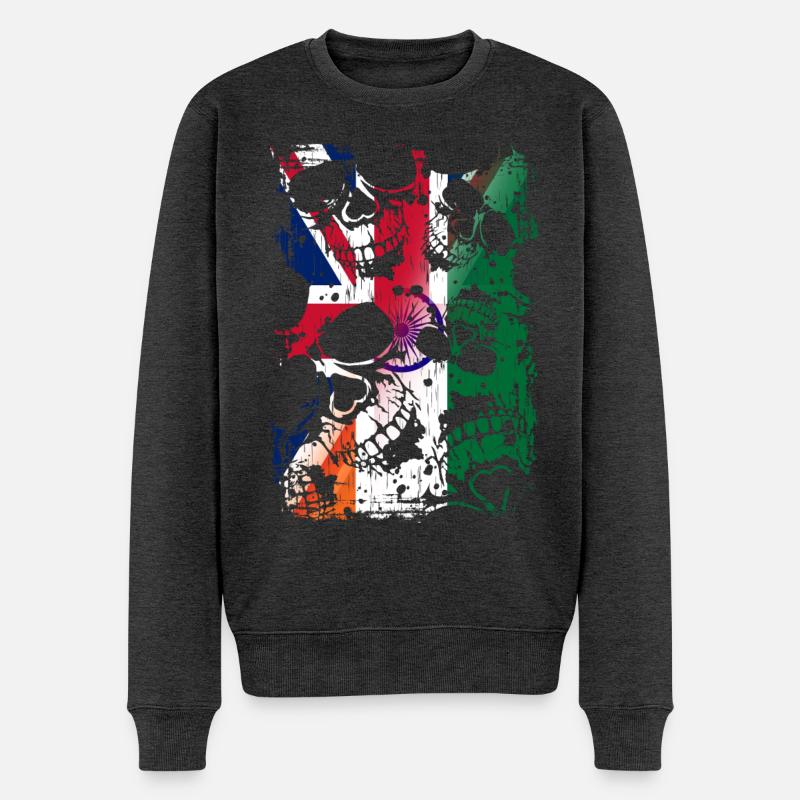 Royaume-Uni Inde Drapeau et crânes - Pull Premium bio Homme - anthracite chiné