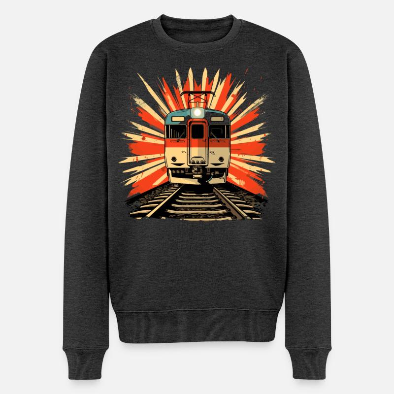 Eisenbahn Illustration - Männer Premium Bio Pullover - Anthrazit meliert
