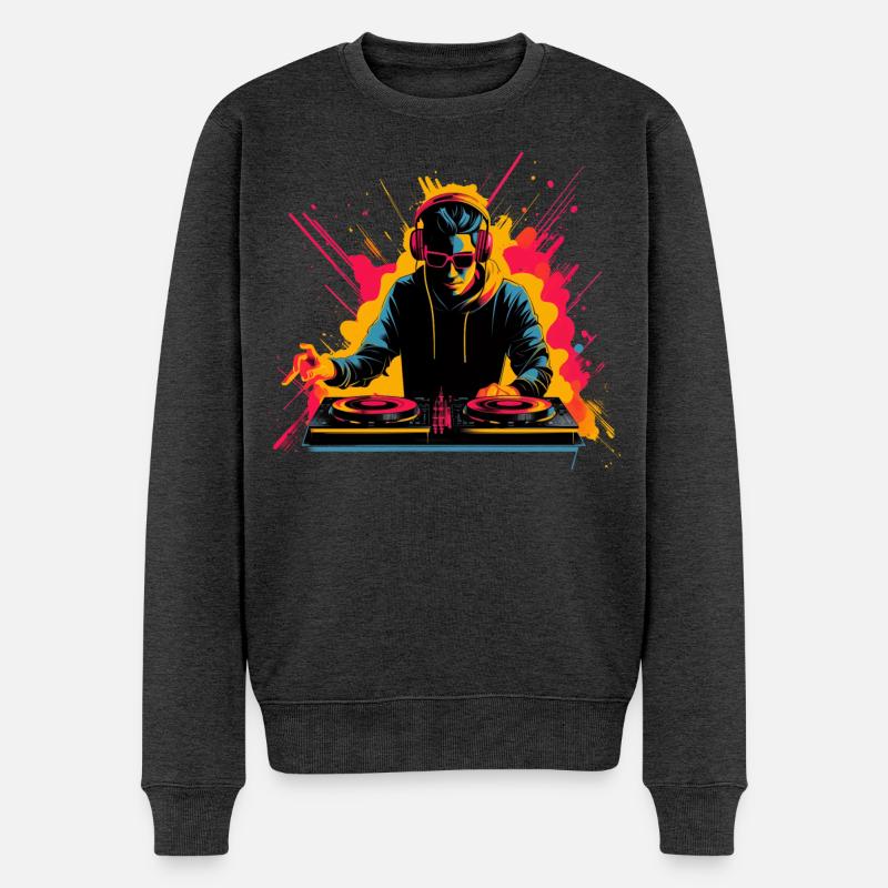90er DJ Synthwave - Männer Premium Bio Pullover - Anthrazit meliert