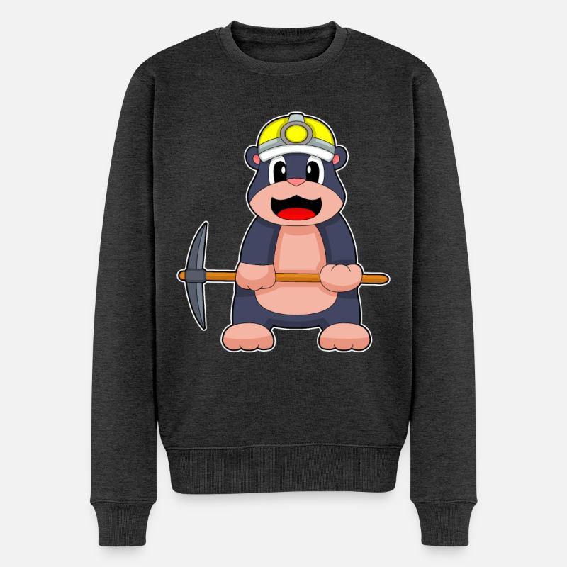 Maulwurf Bergarbeiter Spitzhacke Bergbau - Männer Premium Bio Pullover - Anthrazit meliert