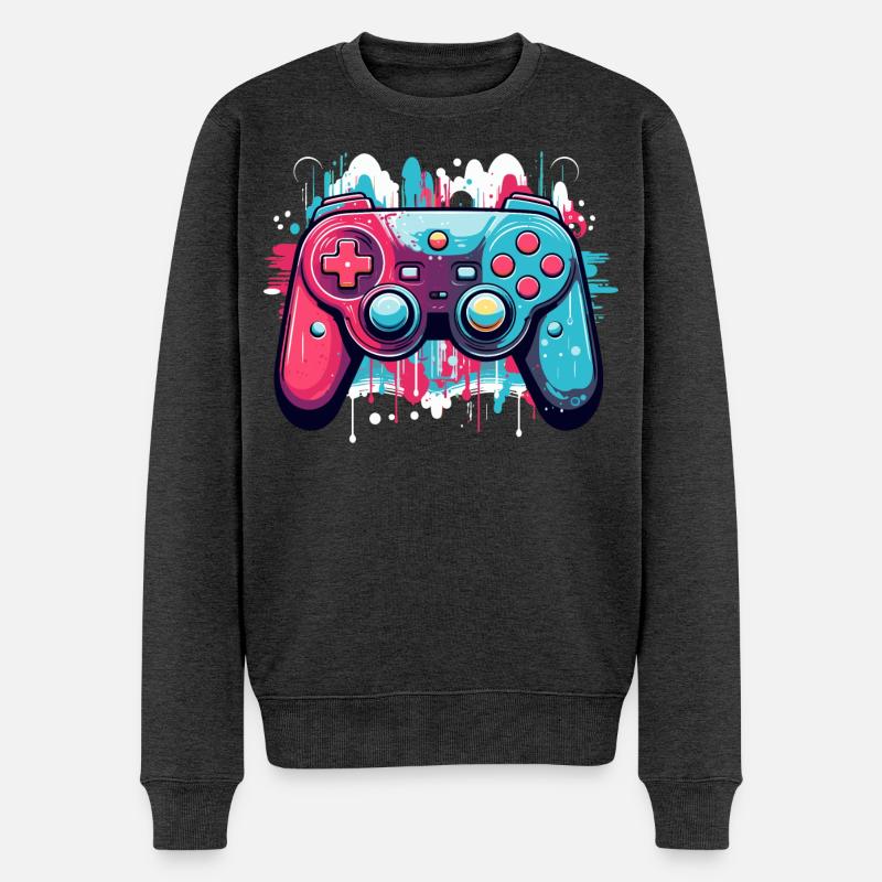 Game Controller - Männer Premium Bio Pullover - Anthrazit meliert