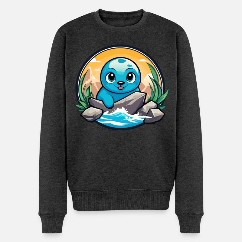 Kleine Robbe an Felsen - Männer Premium Bio Pullover - Anthrazit meliert