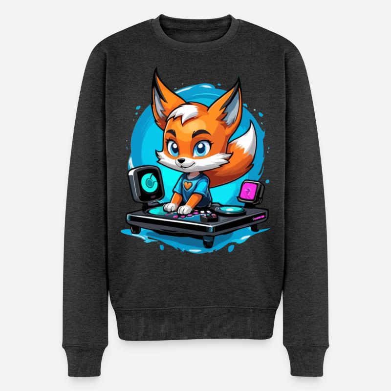 Musiker Fuchs DJ - Männer Premium Bio Pullover - Anthrazit meliert