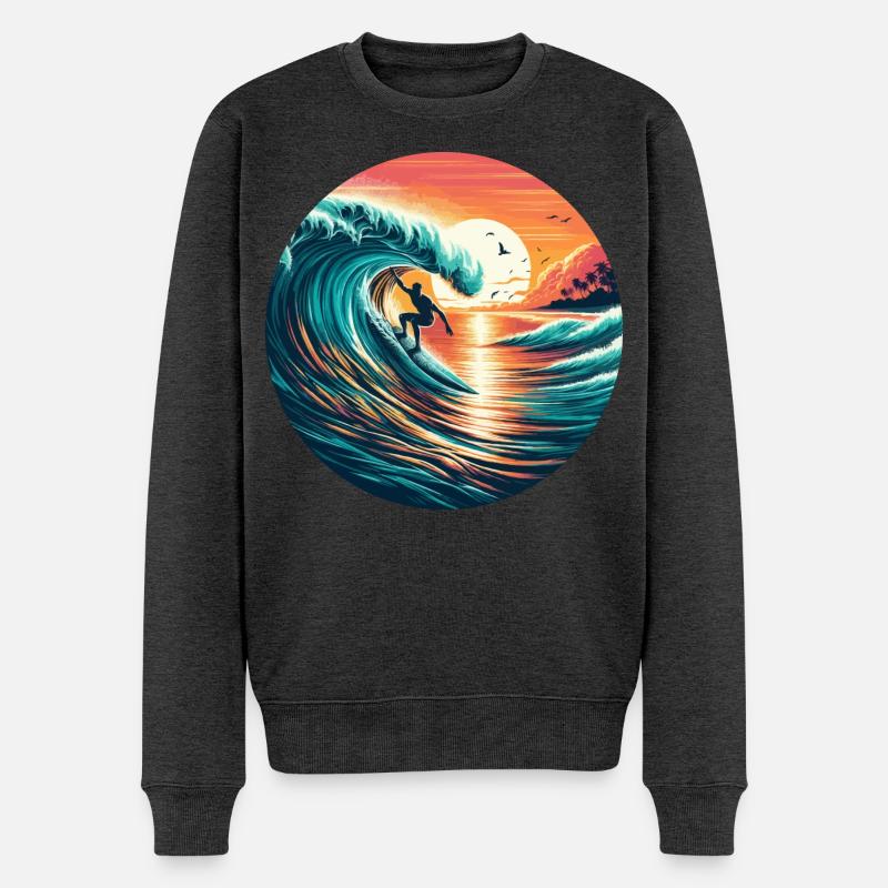 Sunset Surfer - Männer Premium Bio Pullover - Anthrazit meliert