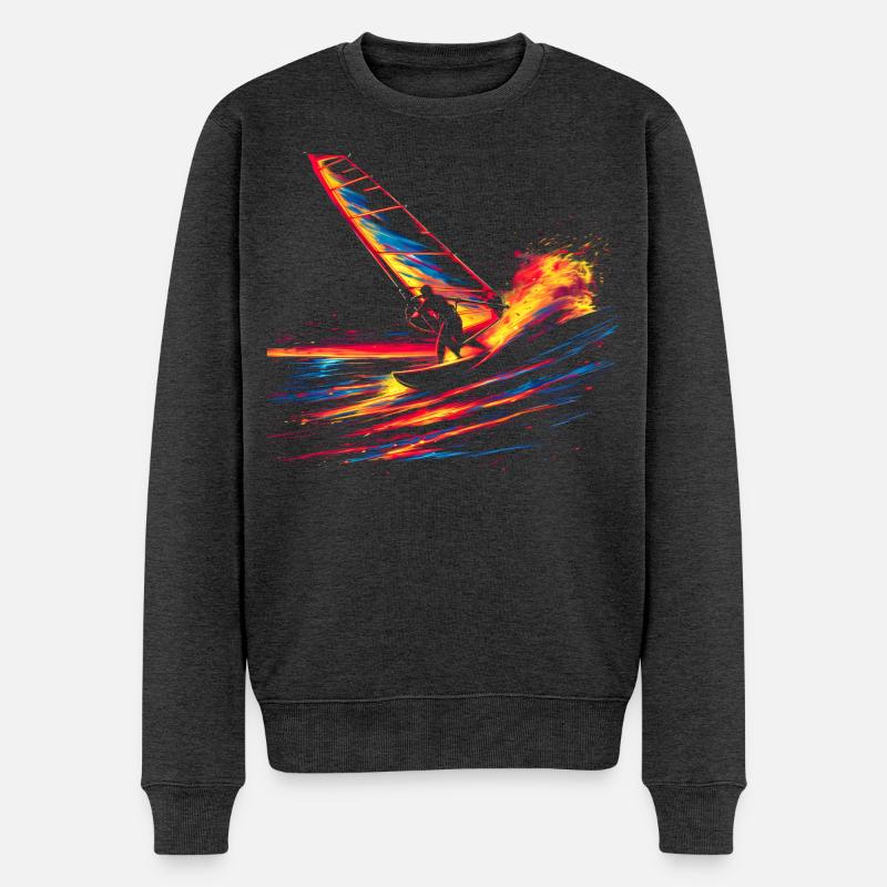 Oldschool Windsurfen - Männer Premium Bio Pullover - Anthrazit meliert